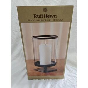 ruffhewn black iron and glass hurricane candle holder